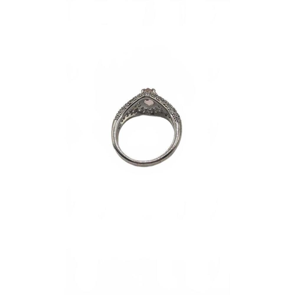 Elegant Silver Ring with Pink Gemstone and Pavé Accent Stones Size 7